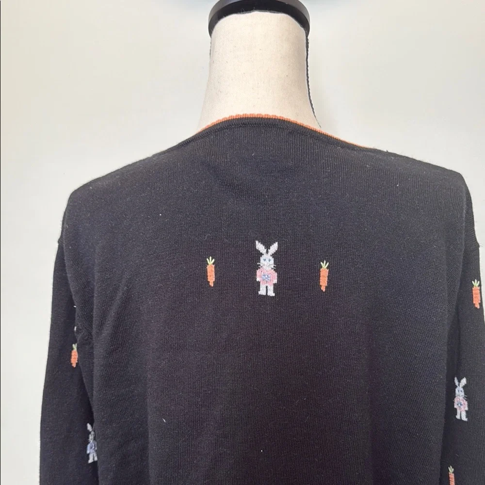 Quacker Factory Black Cardigan with Bunny Embroidery